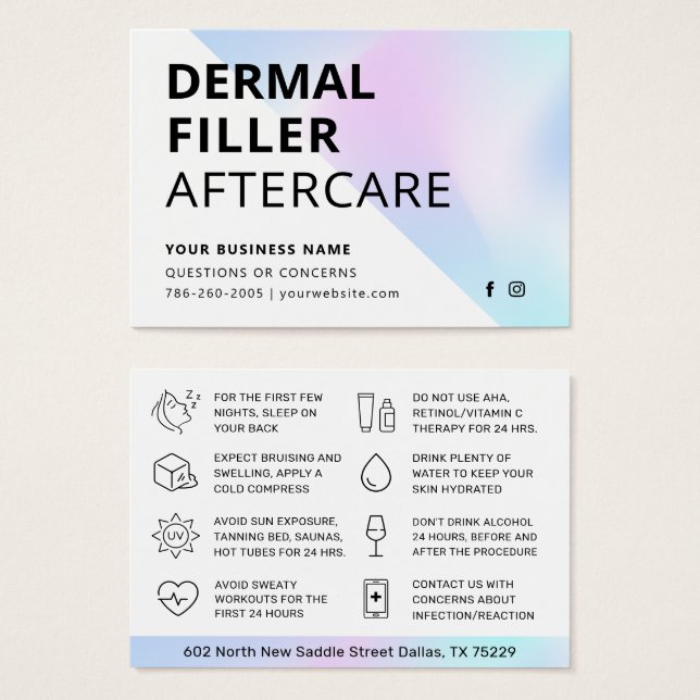 UV Gloss Holographic Dermal Filler Aftercare Card (Front & Back)