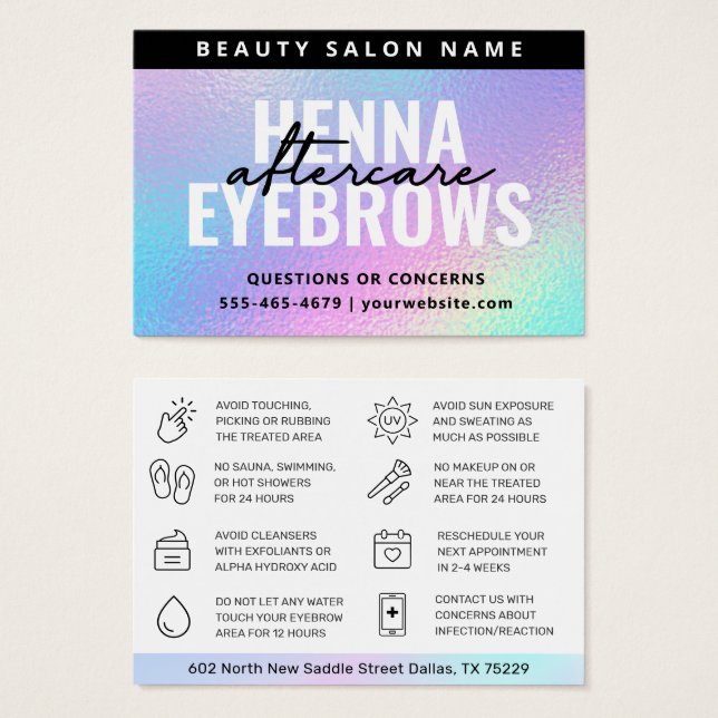UV Gloss Holographic Henna Brows Aftercare Card (Front & Back)