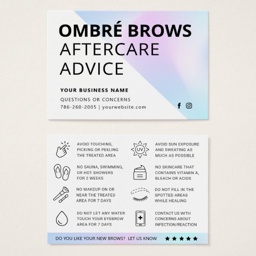 UV Gloss Holographic Ombre Brows Aftercare Card