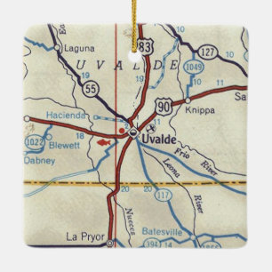 Uvalde TX Vintage Map Ceramic Ornament