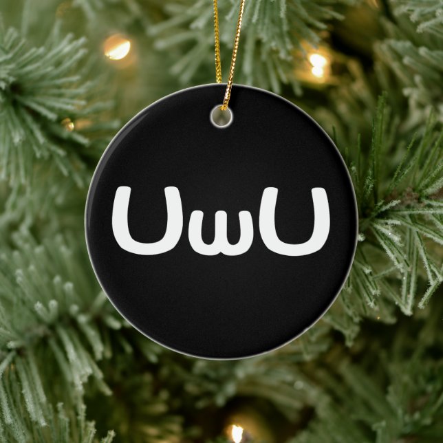 UwU Happy Anime Face Emoticon Ping Pong Ball Ceramic Ornament (Tree)