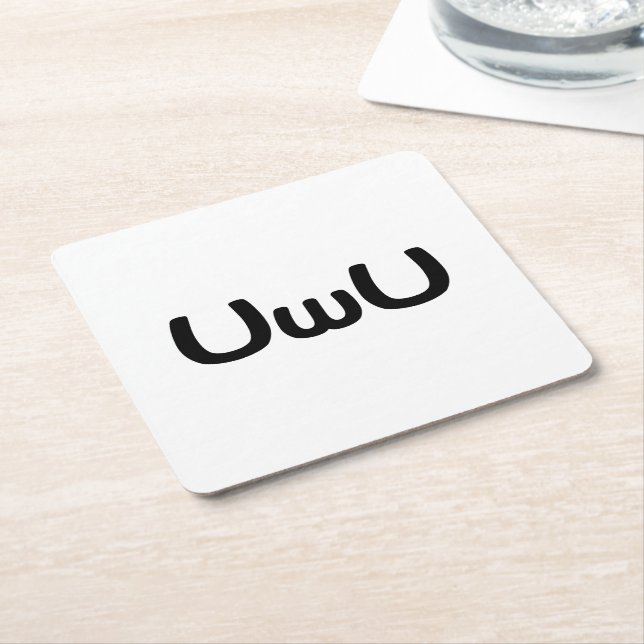UwU Happy Anime Face Emoticon Square Paper Coaster (Angled)