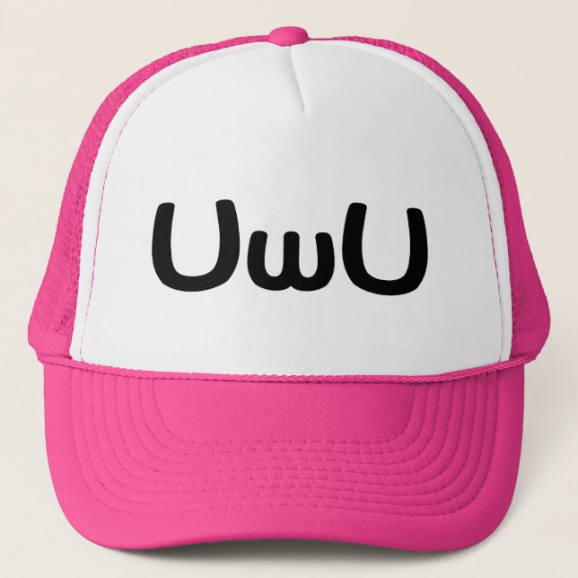 UwU Happy Anime Face Emoticon Trucker Hat (Front)