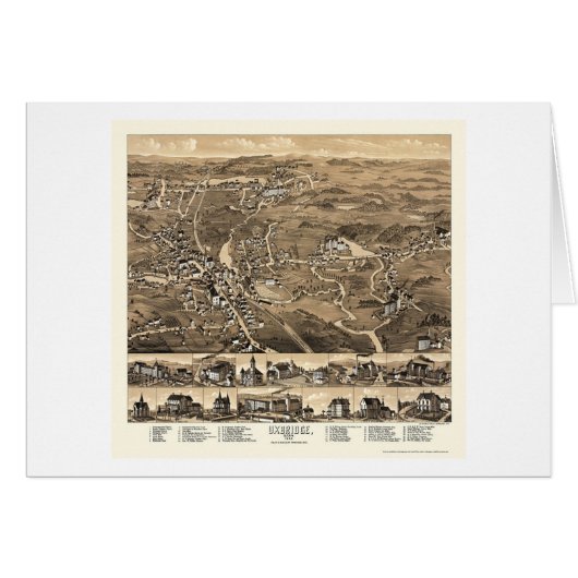 Uxbridge, MA Panoramic Map - 1880 Cards (Front Horizontal)