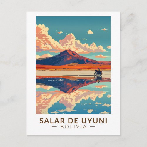 Uyuni Salt Flat Bolivia Motorcycle Travel Art Postcard