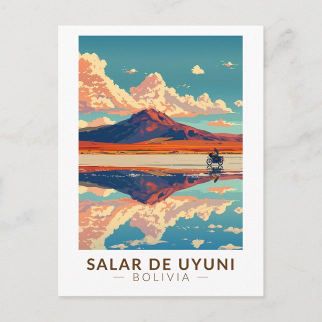 Uyuni Salt Flat Bolivia Motorcycle Travel Art Postcard (Front)