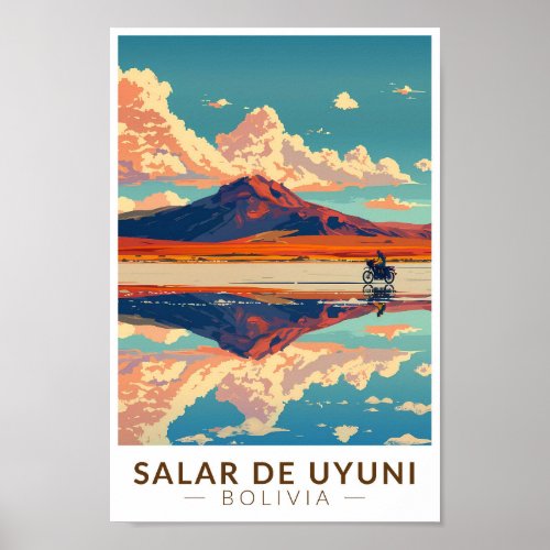 Uyuni Salt Flat Bolivia Motorcycle Travel Art Poster