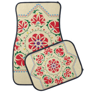 Uzbek ethnic vintage ornament suzanisuzani, fabric car floor mat