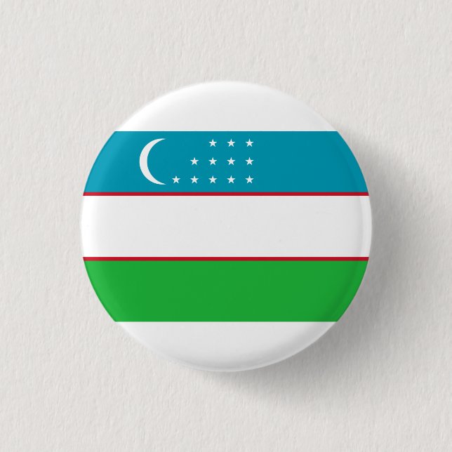 Uzbek Flag, Flag of Uzbekistan Button (Front)