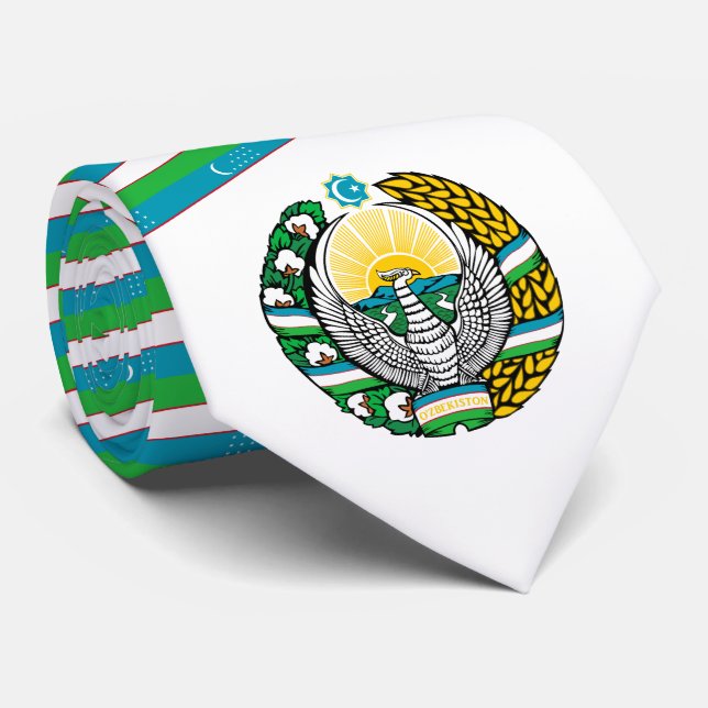 Uzbek Flag & State Emblem, Flag of Uzbekistan Neck Tie (Rolled)