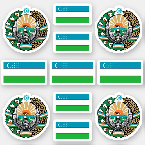 Uzbek national symbols  coat of arms and flag sti sticker