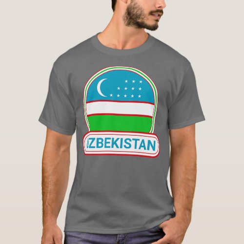 Uzbekistan Country Badge Uzbekistan Flag T_Shirt