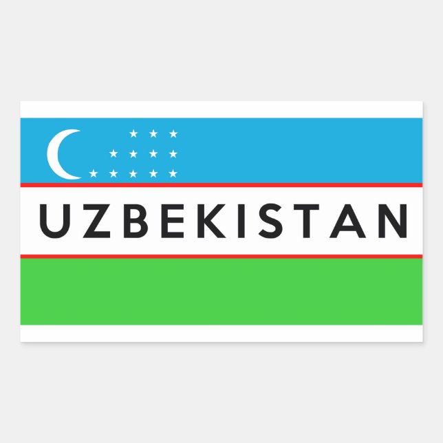 uzbekistan country flag symbol name text rectangular sticker (Front)
