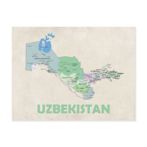 Uzbekistan country map postcard