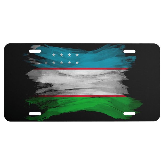Uzbekistan flag brush stroke, national flag license plate (Front)