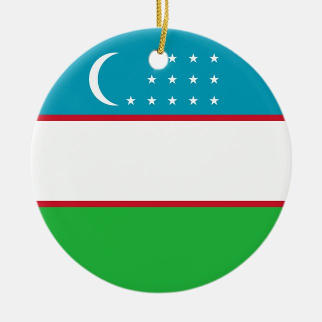 Uzbekistan flag ceramic ornament (Front)