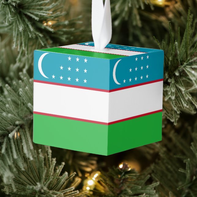 Uzbekistan flag cube ornament (Tree)