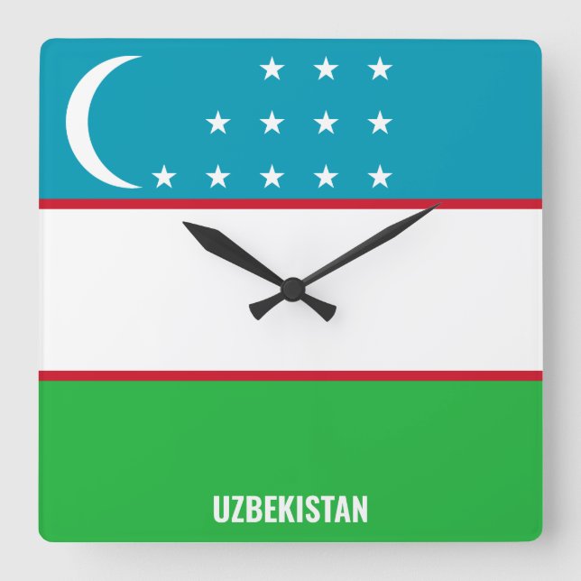 Uzbekistan Flag Dazzling Patriotic Square Wall Clock (Front)