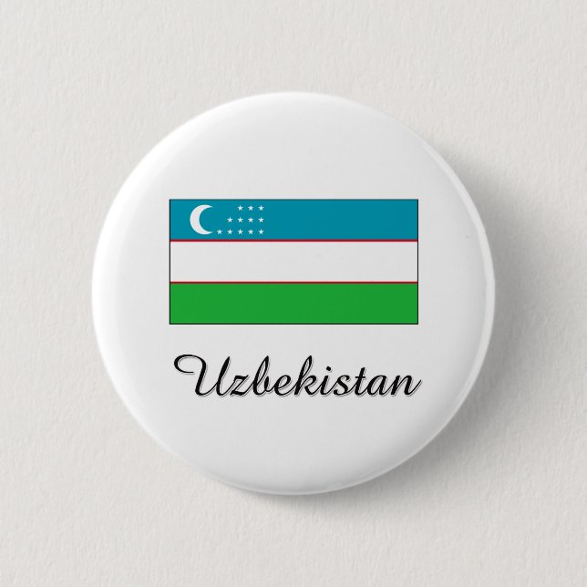 Uzbekistan Flag Design Button (Front)