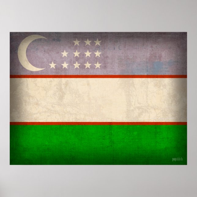 Uzbekistan Flag Distressed Poster (Front)