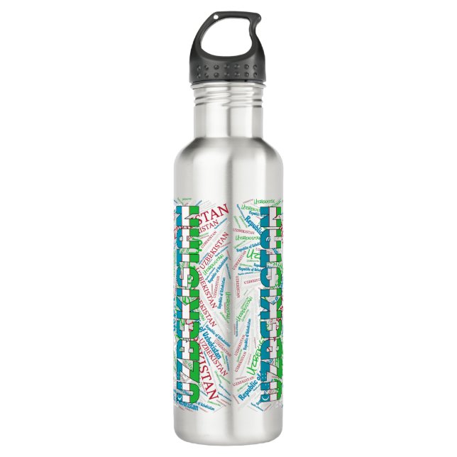 Uzbekistan Flag Gorgeous Patriotic Stainless Steel Water Bottle (Front)