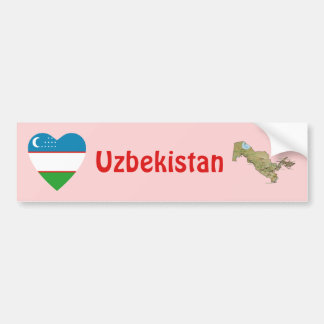 Uzbekistan Flag Heart + Map Bumper Sticker