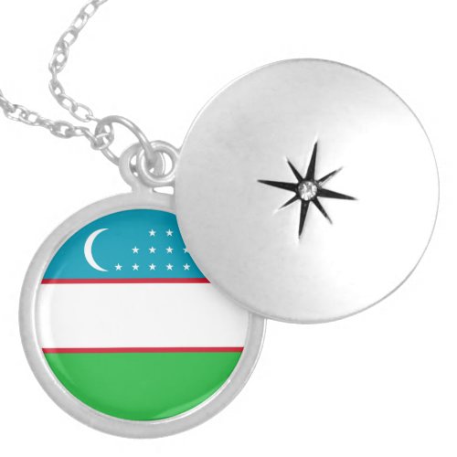 Uzbekistan flag locket necklace