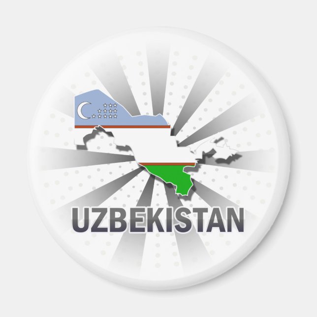Uzbekistan Flag Map 2.0 Magnet (Front)