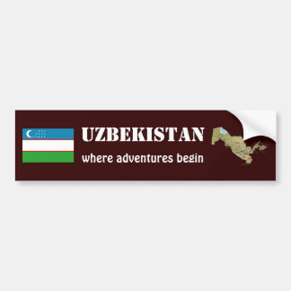 Uzbekistan Flag + Map Bumper Sticker