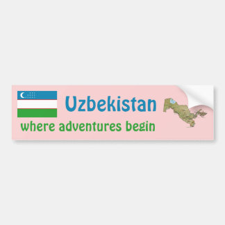 Uzbekistan Flag + Map Bumper Sticker