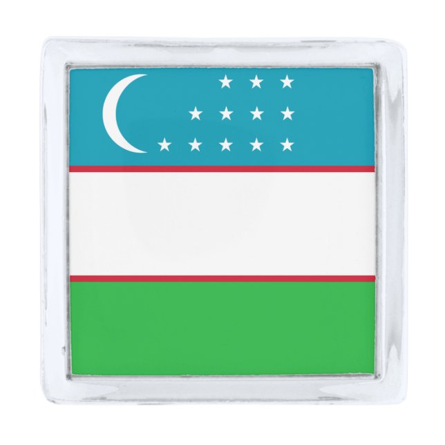 Uzbekistan flag silver finish lapel pin (Front)