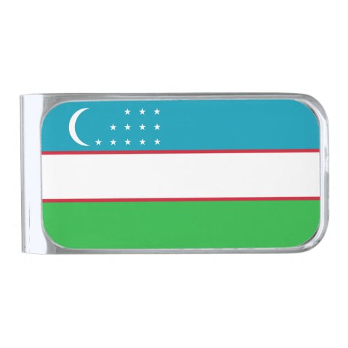 Uzbekistan flag silver finish money clip