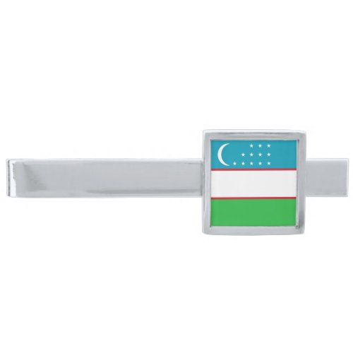 Uzbekistan flag silver finish tie bar