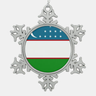 Uzbekistan Flag Snowflake Pewter Christmas Ornament