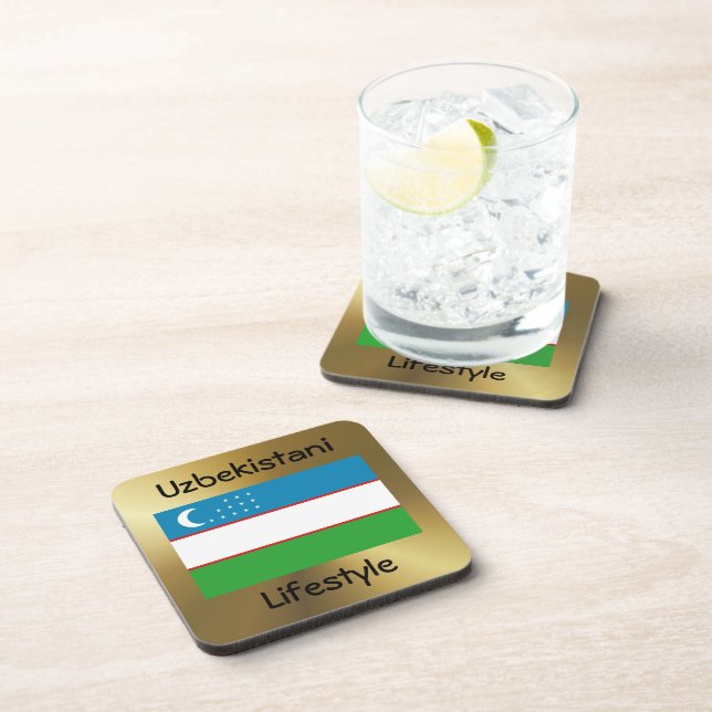 Uzbekistan Flag+Text Coaster (Right Side)