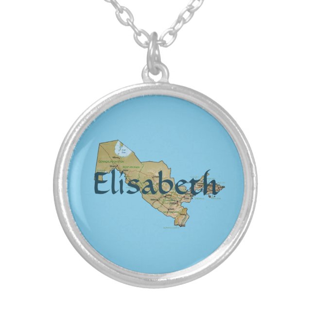 Uzbekistan Map + Name Necklace (Front)