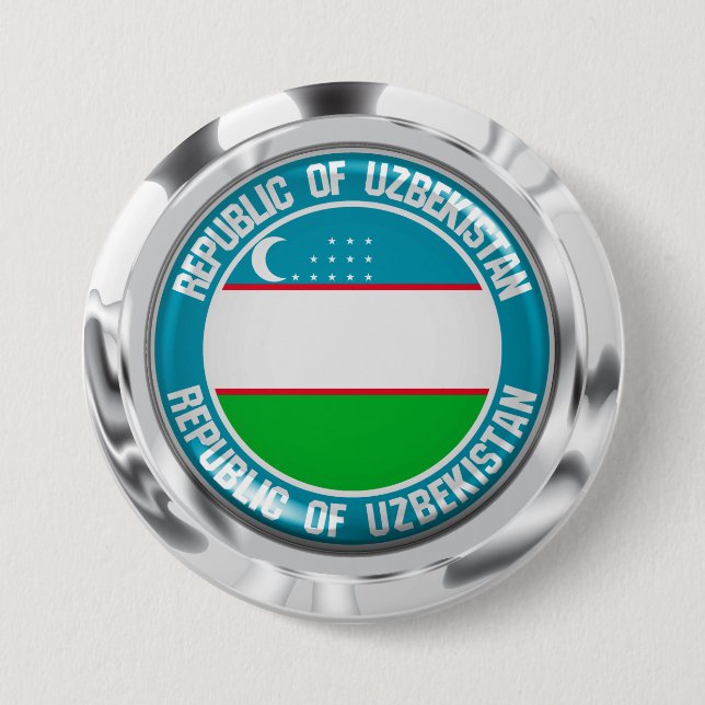Uzbekistan Round Emblem Button (Front)