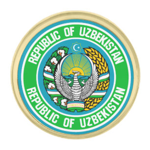 Uzbekistan Round Emblem Gold Finish Lapel Pin