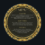 V1 Tribal Deco Gold  Round Wedding  Menu Card<br><div class="desc">Glam Glamour Art Deco style inspired Round Wedding Menu Card - that would look great placed on the wedding guest plates. Theme : gold, glitter, geometric patterns, glam, metallic, gatsby theme, 1920s style ★ . ★ . ★ Customizable double sided wedding, reception, luncheon or dinner menu with other side of...</div>