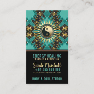 V2 Teal Gold Eastern Sparkle  Yin Yang Business Card