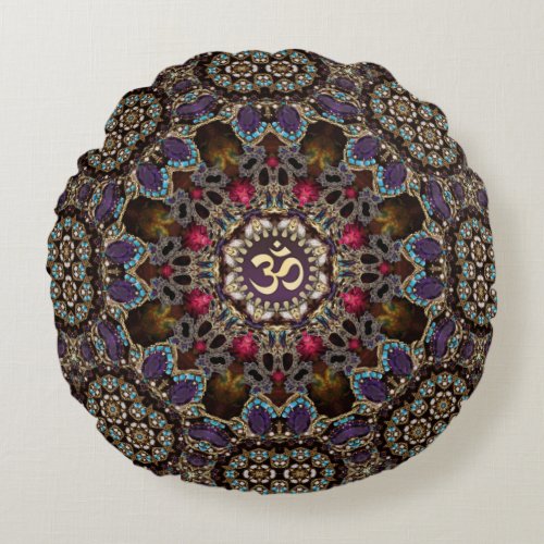 V2_Vintage Bohemian Spirit OM Yoga Round Cushion