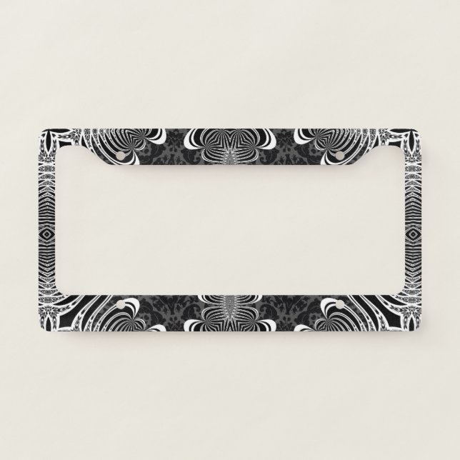 v3 Black+White Geometric Pattern Tribal Design License Plate Frame (Front)
