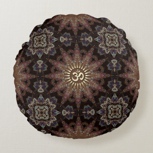 V3_Vintage Bohemian Spirit OM Yoga Round Cushion