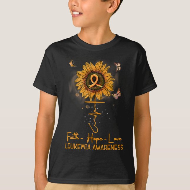 V5AZ Sunflower Orange Ribbon Christian Leukemia Aw T-Shirt (Front)