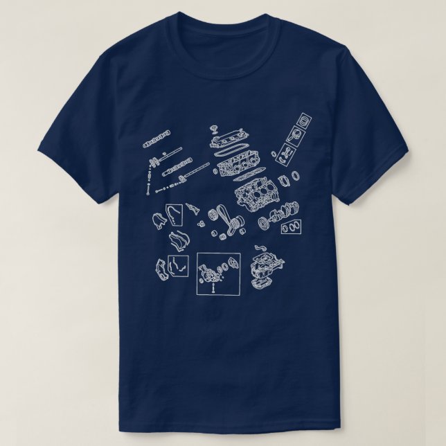 V6 Engine Blueprint T-Shirt (Design Front)