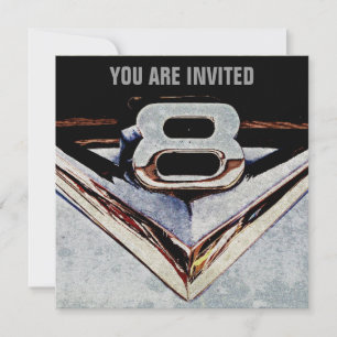 V8 Chrome Black and Grey Masculine Party Invitation