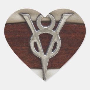V8 Chrome Emblem Leather and Wood Heart Sticker