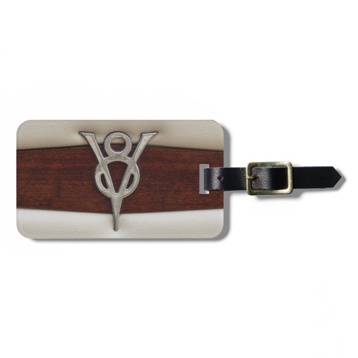 V8 Chrome Emblem Leather and Wood Travel Bag Tag