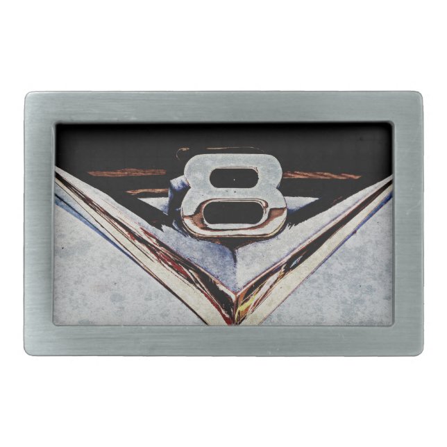 V8 Engine Emblem Rectangular Belt Buckle (Front)
