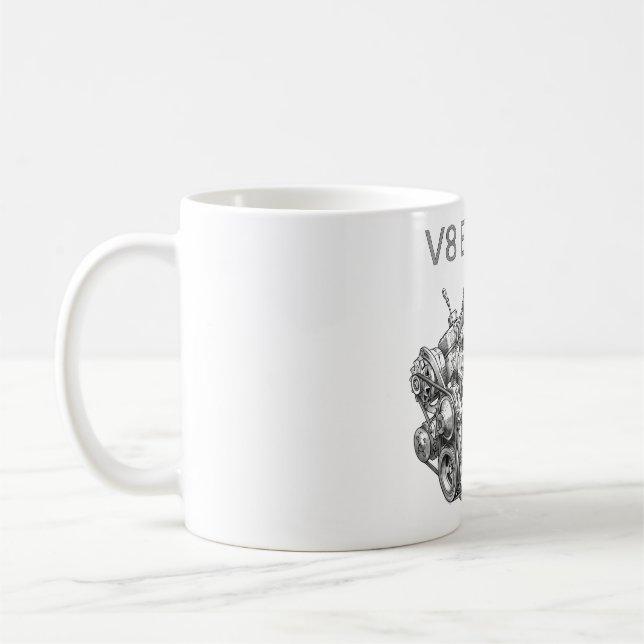 V8 engine pencil sketch drawing coffee mug (Left)